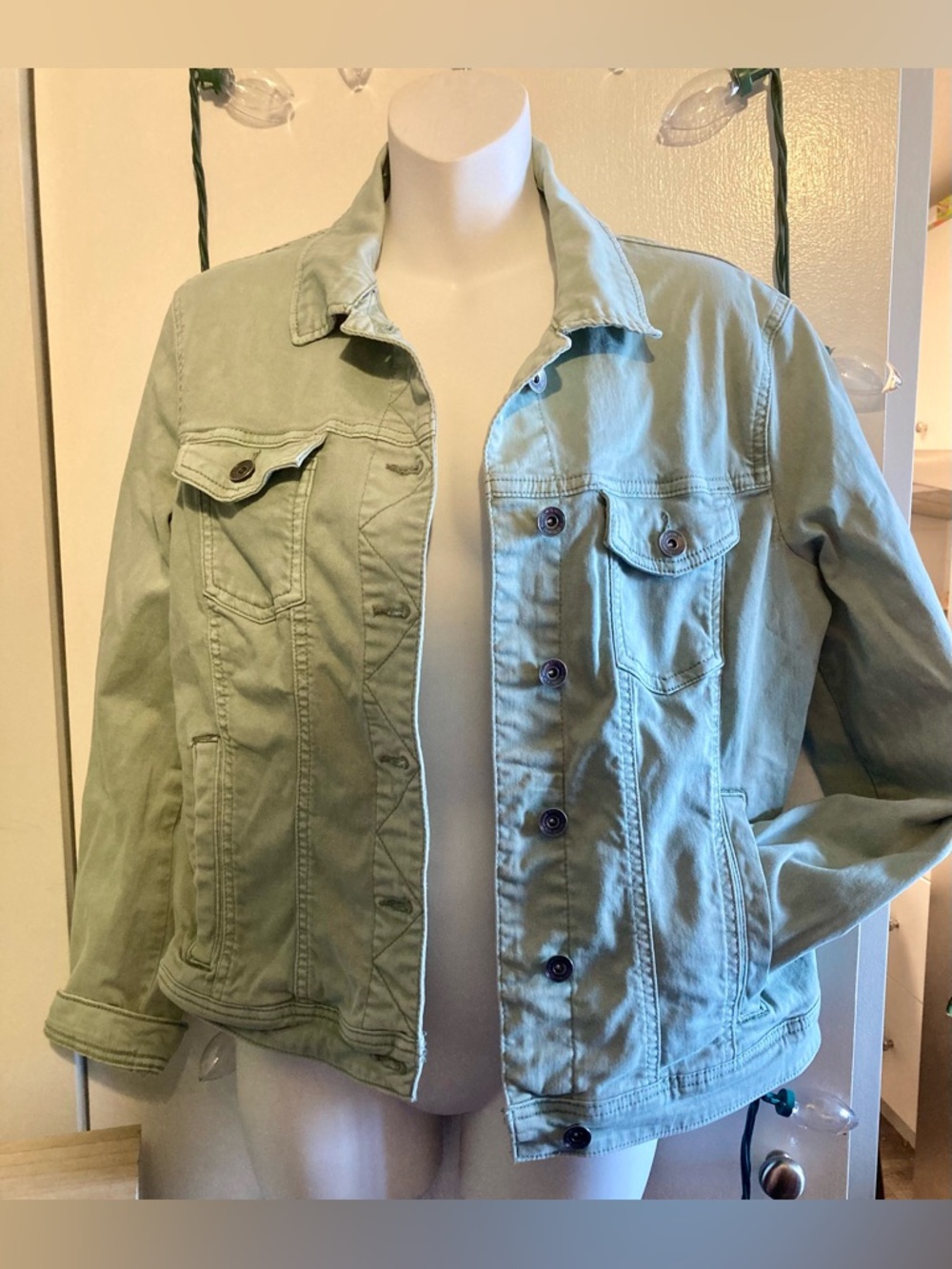 Light Olive Green Women's Denim Jean Jacket
